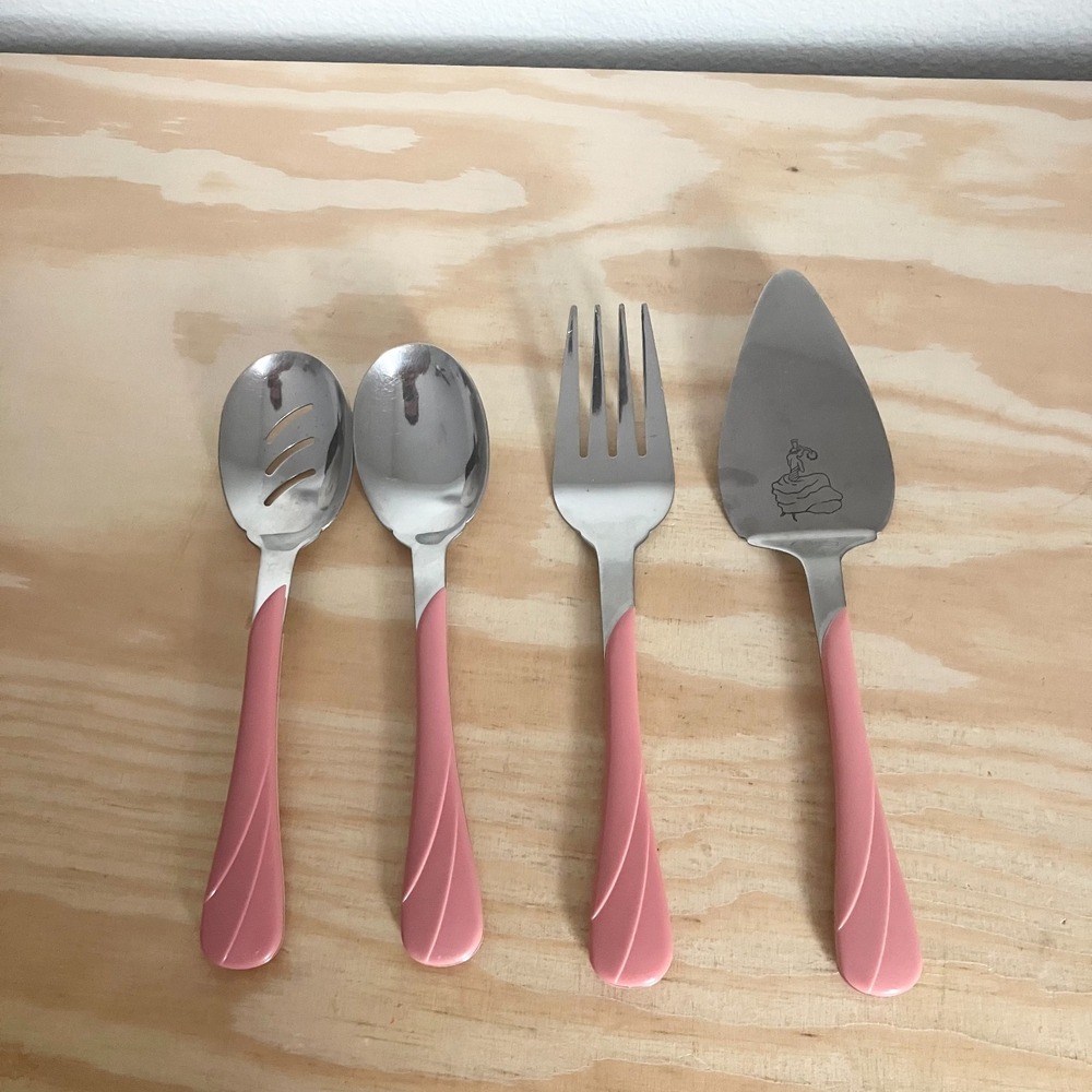 Vintage Fiesta Fiestaware Pink Swirl Flatware Hostess Set of 4 Serving Utensils